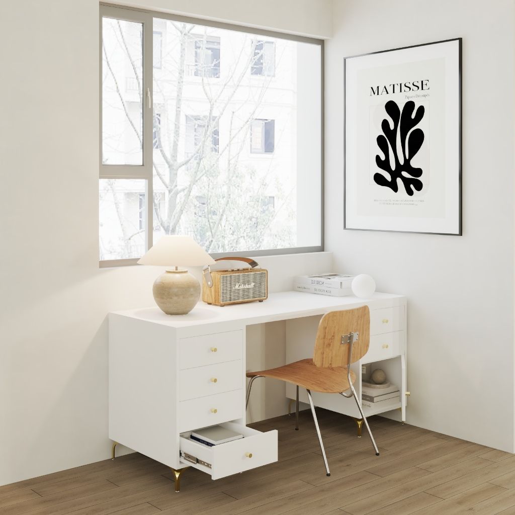 HAPPY FURNITURE ,Bàn làm việc 1 cửa mở 6 ngăn kéo - HAPPI, BAN_138 BAN_139 , 59cm x 75cm RxC