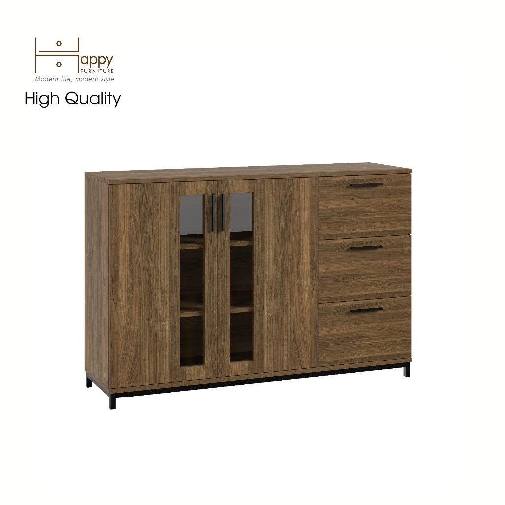 HAPPY FURNITURE , Tủ lưu trữ 3 ngăn kéo 2 cửa mở chân sắt - LOUIS , THK_058 , 126cm x 36cm x 84cm