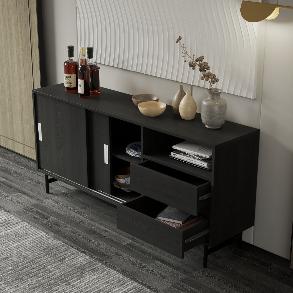 HAPPY FURNITURE , Tủ lưu trữ 2 ngăn cánh lùa chân sắt - LUCA , TCL_023 , 150x36x70cm