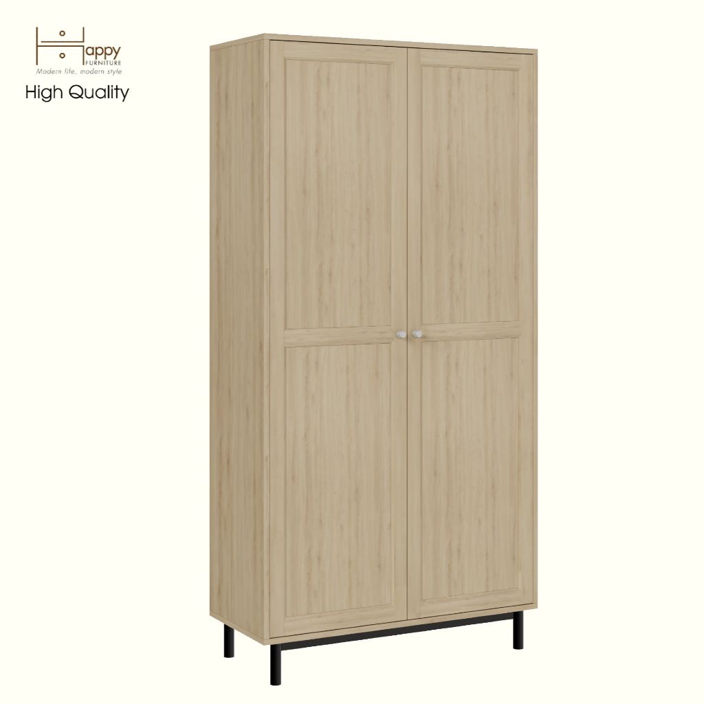 HAPPY FURNITURE , Kệ sách 6 tầng 2 cửa mở chân sắt - CATY , KSA_056 , 90cm x 39cm x 180cm