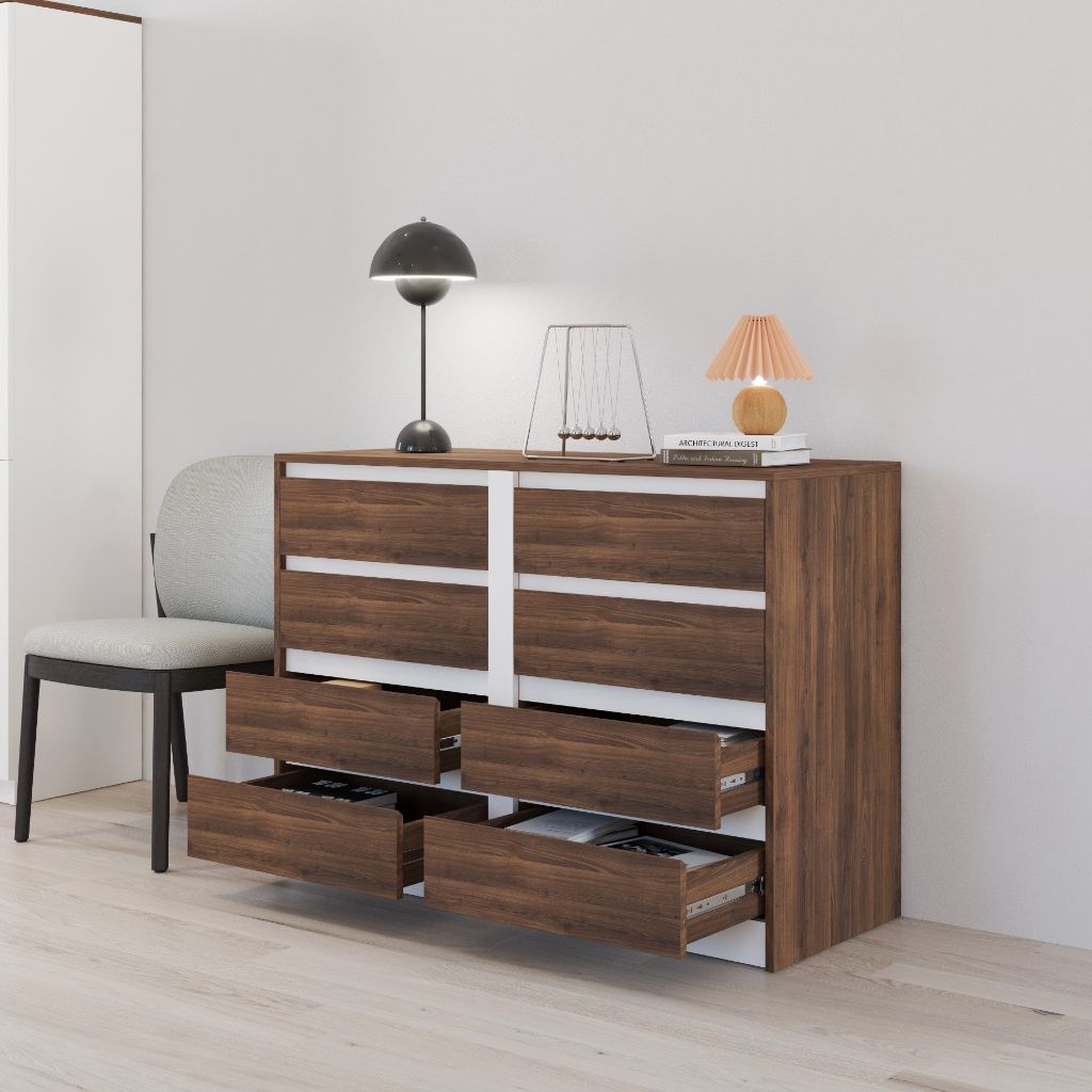 HAPPY FURNITURE , Tủ lưu trữ 8 ngăn kéo - ELIS , THK_334 , 120cm x 45cm x 85cm DxRxC
