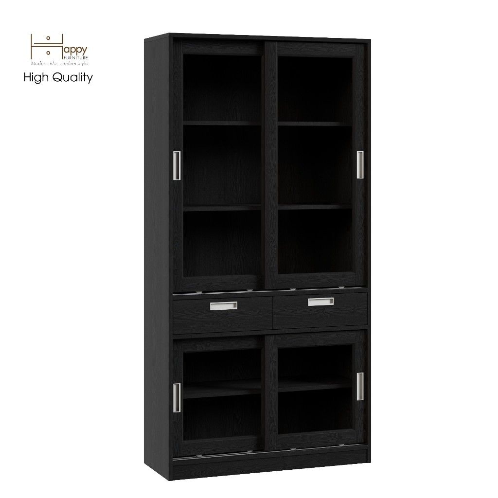 HAPPY FURNITURE , Tủ sách 2 ngăn kéo 4 cánh lùa - LUCA , TCL_011 , 90cm x 35cm x 180cm