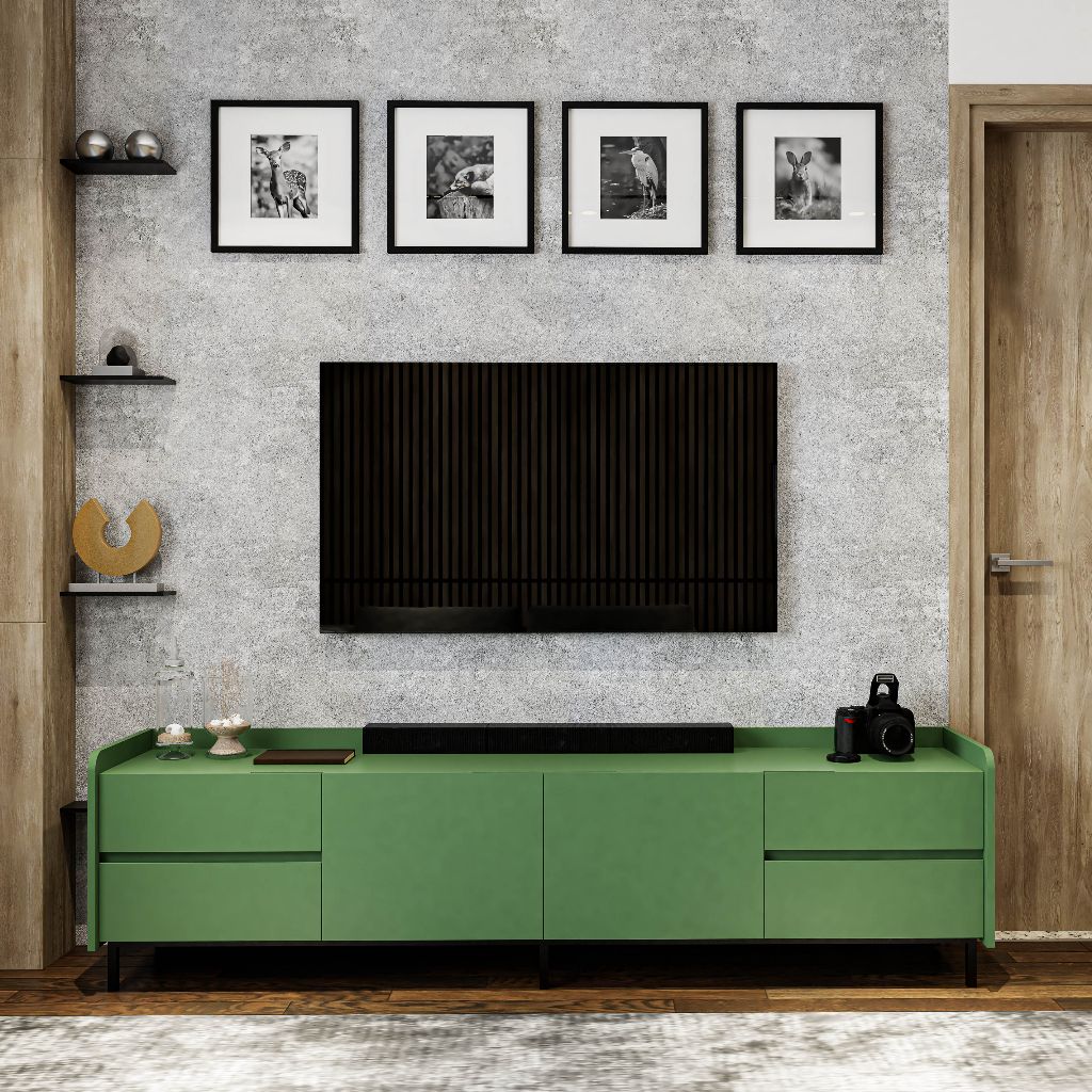 HAPPY FURNITURE , Kệ TV 2 cánh mở 4 ngăn kéo chân sắt - LAVIA , KTV_044 , 200cm x 40cm x 54cm