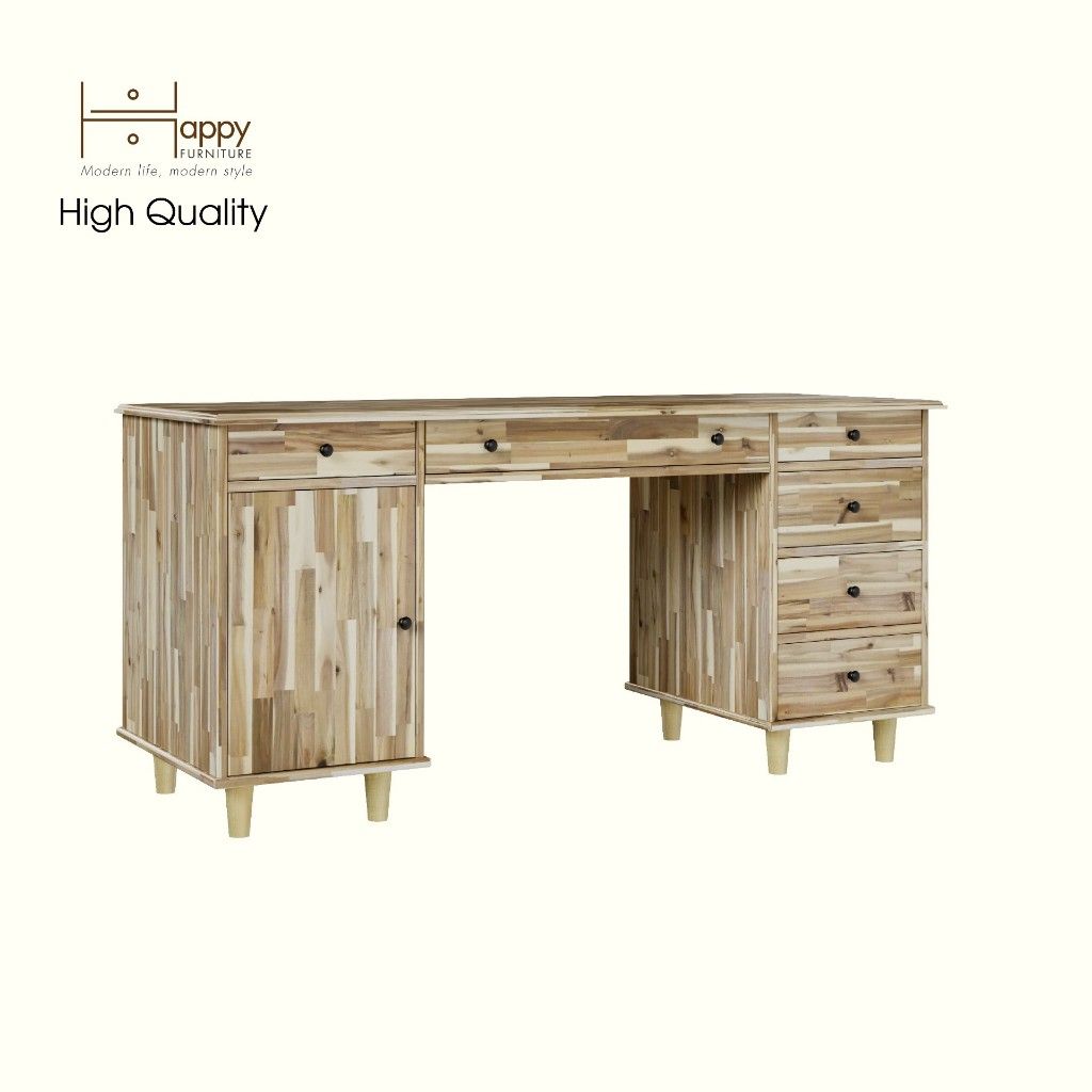HAPPY FURNITURE , Gỗ tự nhiên , Bàn làm việc 6 ngăn kéo - FARAH , BAN_097 , 160cm x 55cm x 75cm
