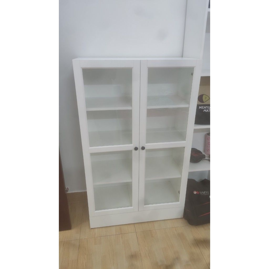 HAPPY FURNITURE , Kệ sách 4 tầng cửa kính 2 cánh mở - SCANDINA , KSA_044 , 81cm x 36cm x 132cm