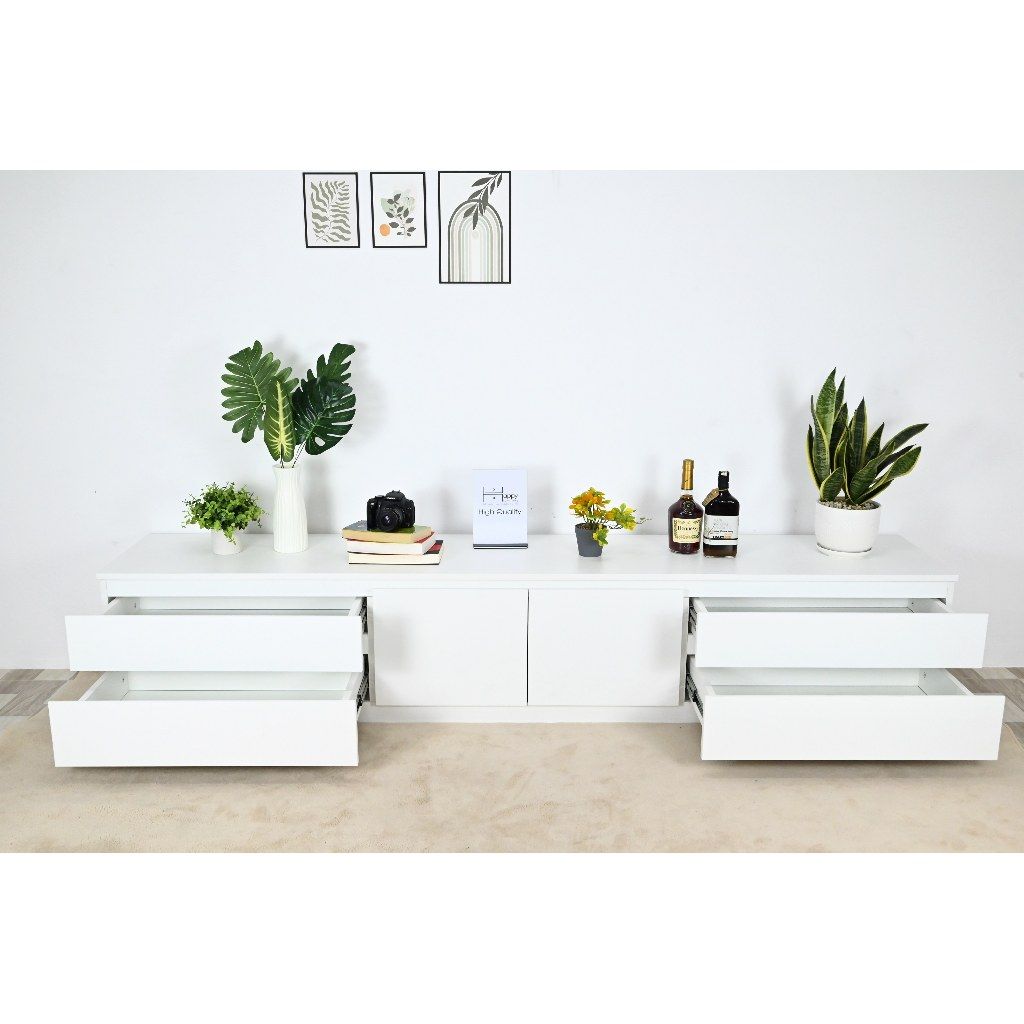 HAPPY FURNITURE , Kệ TV 4 ngăn kéo 2 cánh mở - OLA , KTV_022 , 220cm x 40cm x 42cm