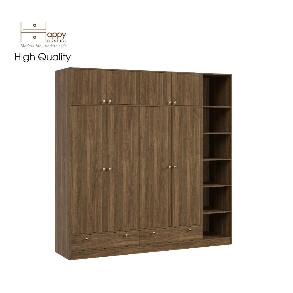 HAPPY FURNITURE , Tủ quần áo 4 cửa mở 2m2x2m2 - ELEGANT , TCM_045 , 220cm x 54cm x 220cm