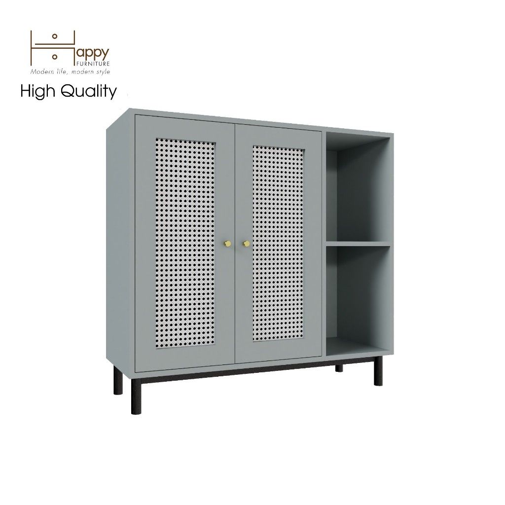 HAPPY FURNITURE , Tủ giày 2 cửa mở chân sắt - ROTAN , TCM_130 , 100cm x 34cm x 94cm