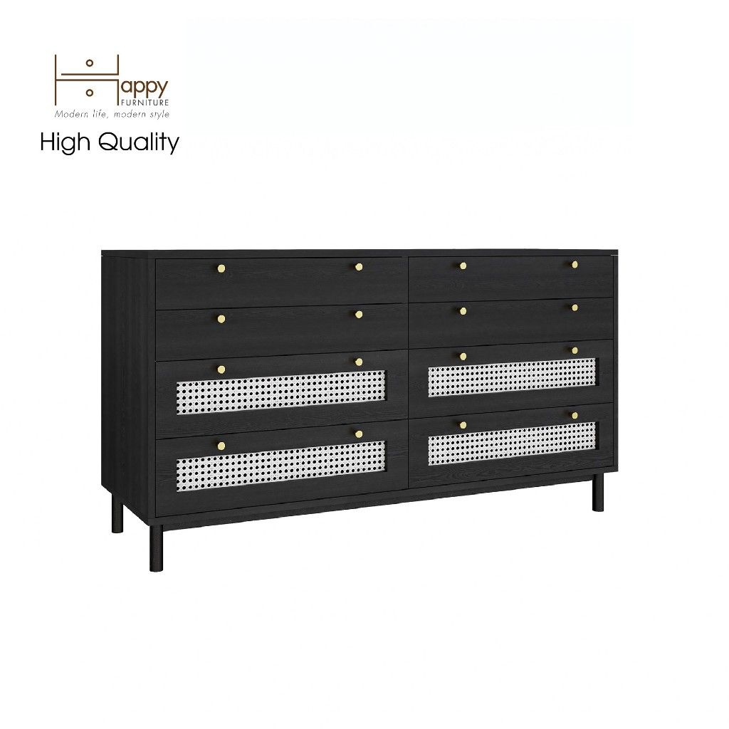 HAPPY FURNITURE , Tủ đựng đồ 8 ngăn kéo chân sắt - ROTAN , THK_129 , 140cm x 45cm x 76cm