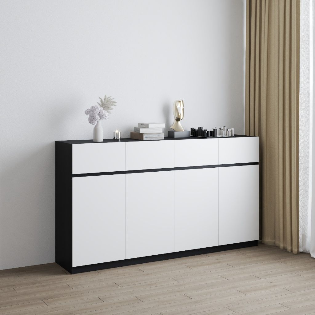 HAPPY FURNITURE , Tủ lưu trữ 4 cửa mở 4 ngăn kéo - KALA, TCM_246 , 180cm x 40cm x 100cm DxRxC