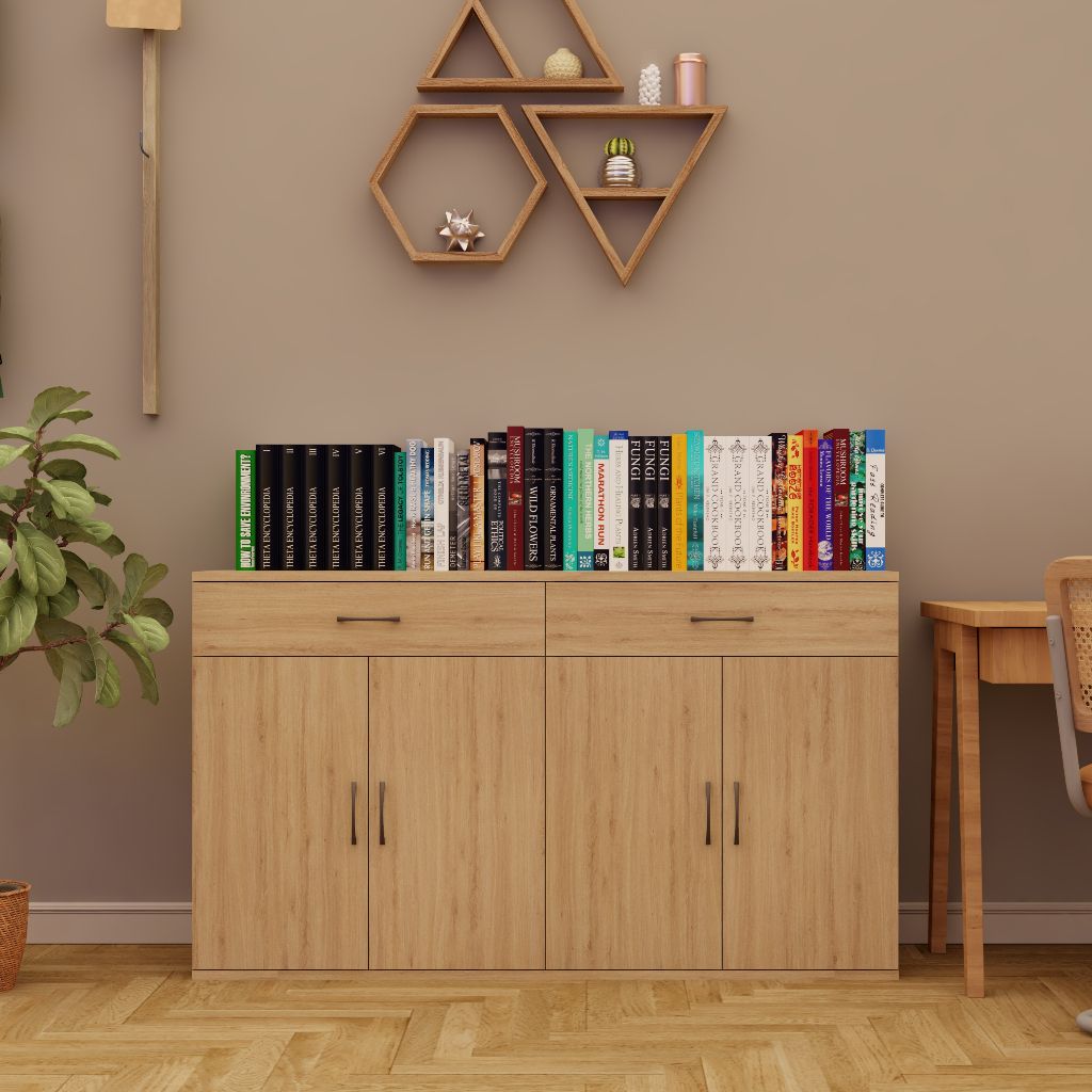 HAPPY FURNITURE , Tủ lưu trữ 4 cửa mở 2 ngăn kéo - LILY , TCM_087 , 130cm x 37cm x 75cm