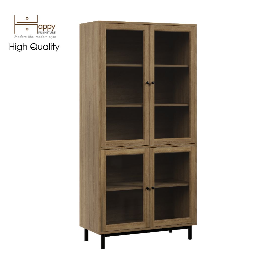 HAPPY FURNITURE , Kệ sách 5 tầng cửa kính chân sắt - CATY , KSA_020 , 90cm x 39cm x 180cm