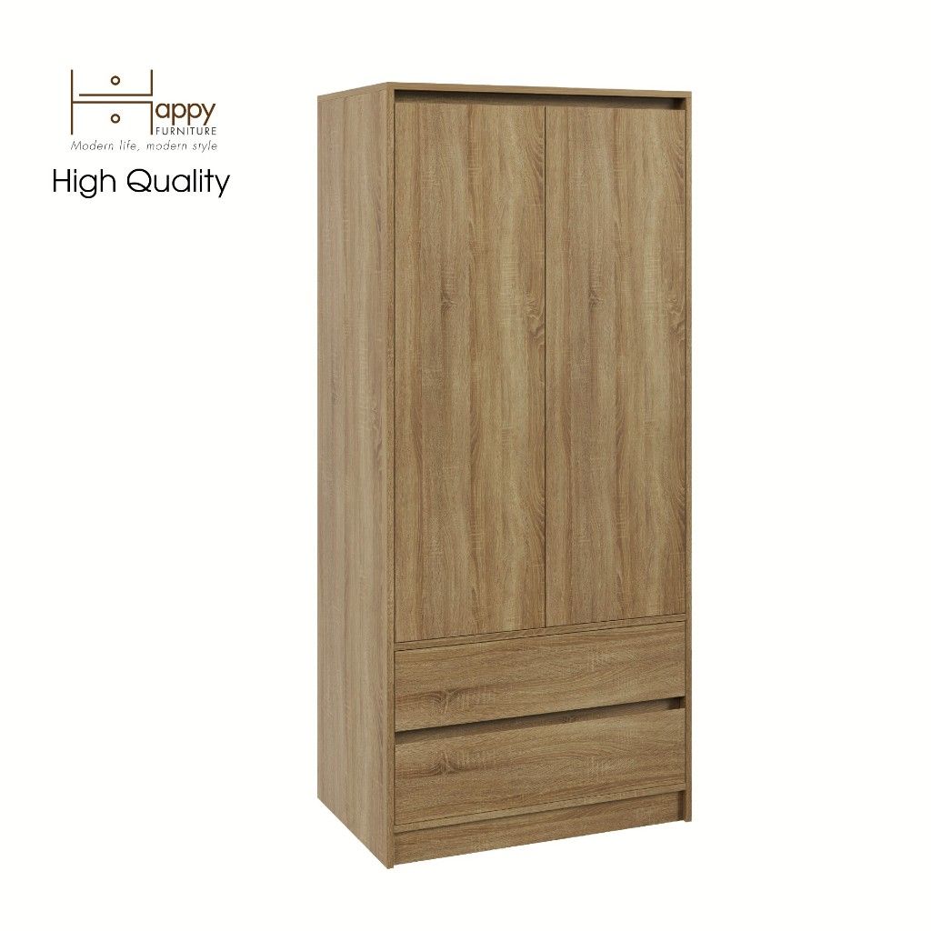 HAPPY FURNITURE , Tủ treo quần áo 2 ngăn kéo - SALY , TCM_011 , 80cm x 52cm x 180cm