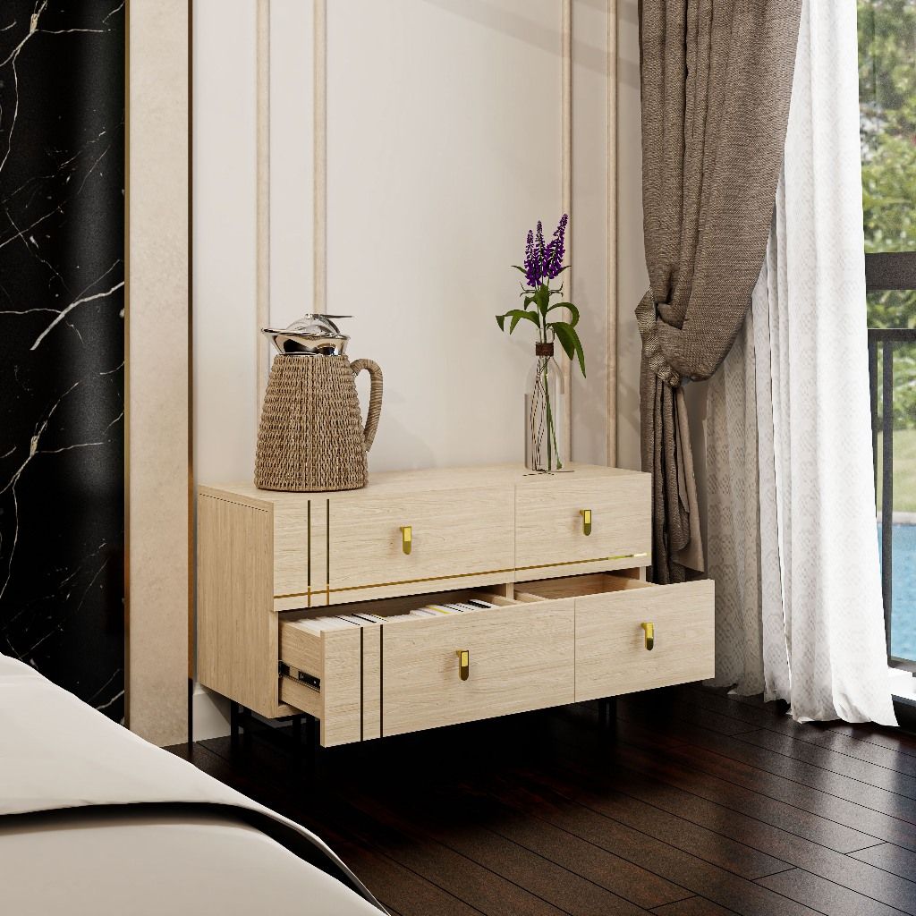 HAPPY FURNITURE , Gỗ tự nhiên , Tủ lưu trữ 4 ngăn kéo chân sắt - JOCASTA , THK_170 , 90cm x 35cm x 52cm