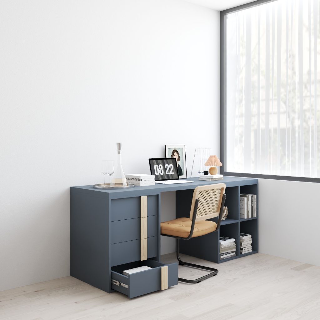 HAPPY FURNITURE , Bàn làm việc 4 ngăn kéo - SPACE, BAN_146 , 180cm x 59cm x 75cm DxRxC