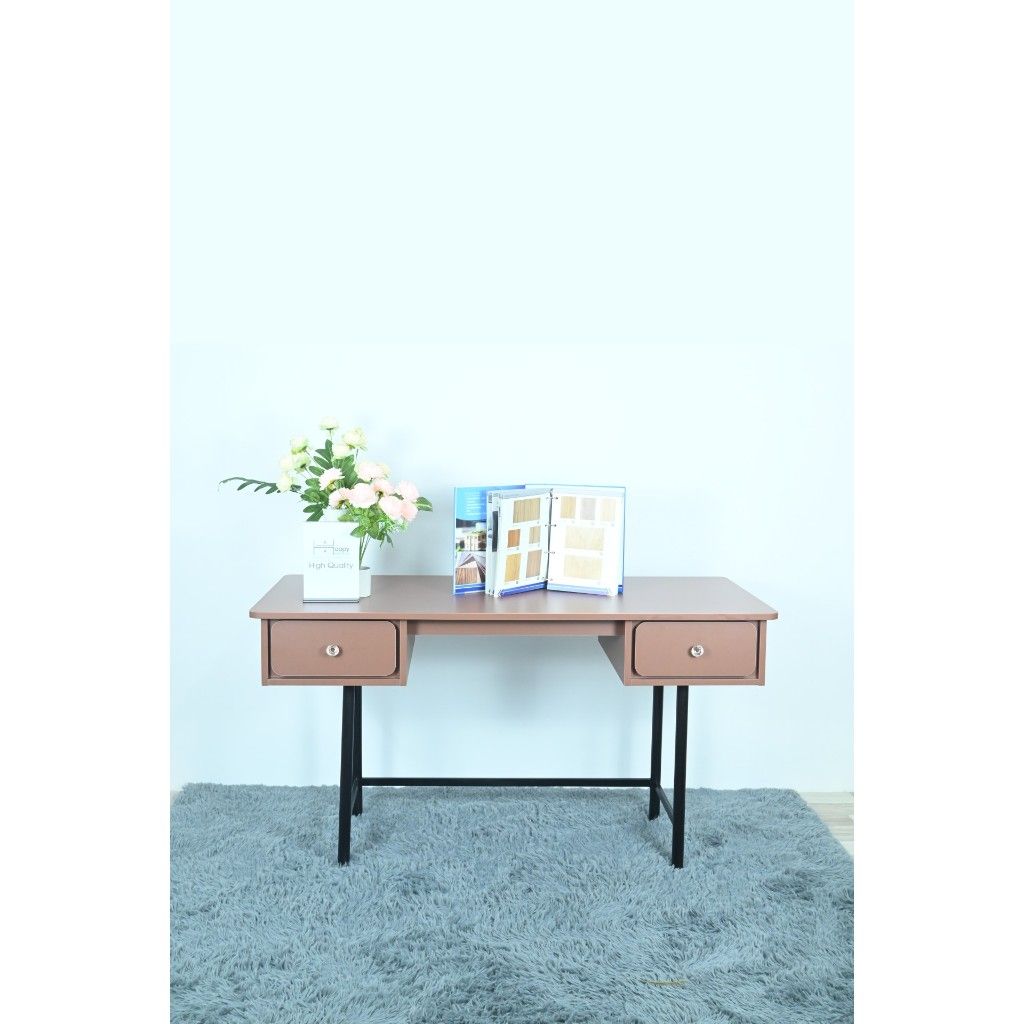 HAPPY FURNITURE , Bàn làm việc 2 ngăn kéo chân sắt - SWEETY , BAN_044 , 140cm x 60cm x 75cm