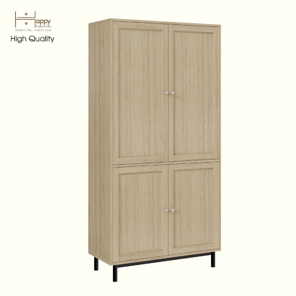 HAPPY FURNITURE , Kệ sách 5 tầng 4 cửa mở chân sắt - CATY , KSA_055 , 90cm x 39cm x 180cm