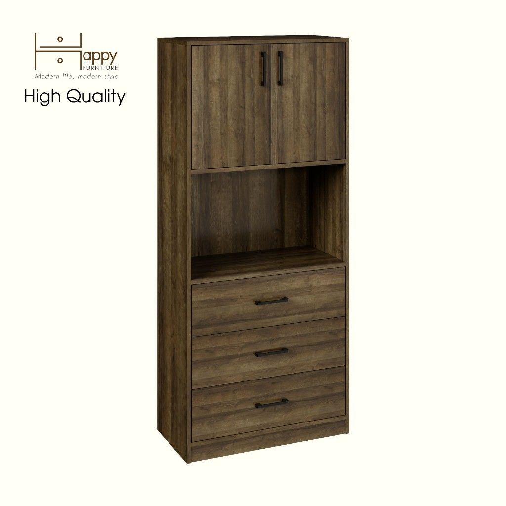 HAPPY FURNITURE , HEINEE - Kệ lưu trữ 2 cửa mở 3 ngăn kéo, TLT_038 , 70cm x 35cm x 160cm DxRxC, sản phẩm phổ thô
