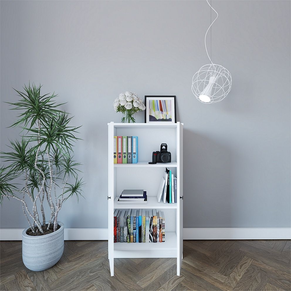 HAPPY FURNITURE , kệ sách 3 tầng 2 cửa mở - CATY , KSA_003 , 60cm x 30cm x 109cm