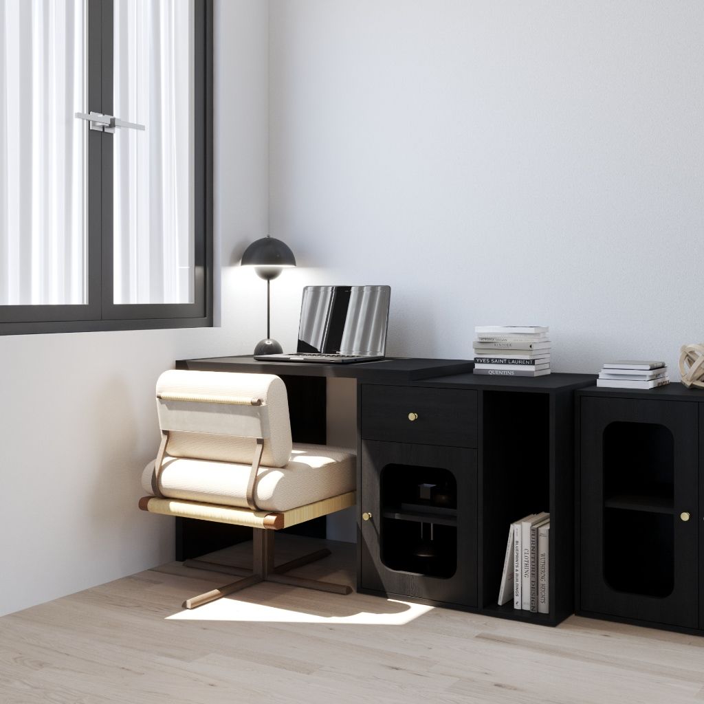 HAPPY FURNITURE , Bàn làm việc 1 ngăn kéo 1 cửa kính - NOAH , BAN_161 , 150cm x 59cm x 75cm DxRxC