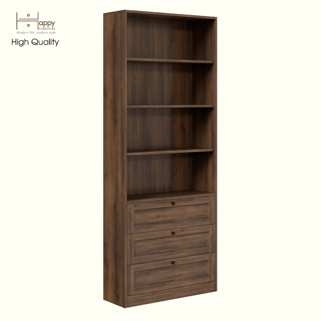 HAPPY FURNITURE , MATTA - Kệ sách 6 tầng 3 ngăn kéo , KSA_068 , 80cm x 28cm x 200cm DxRxC