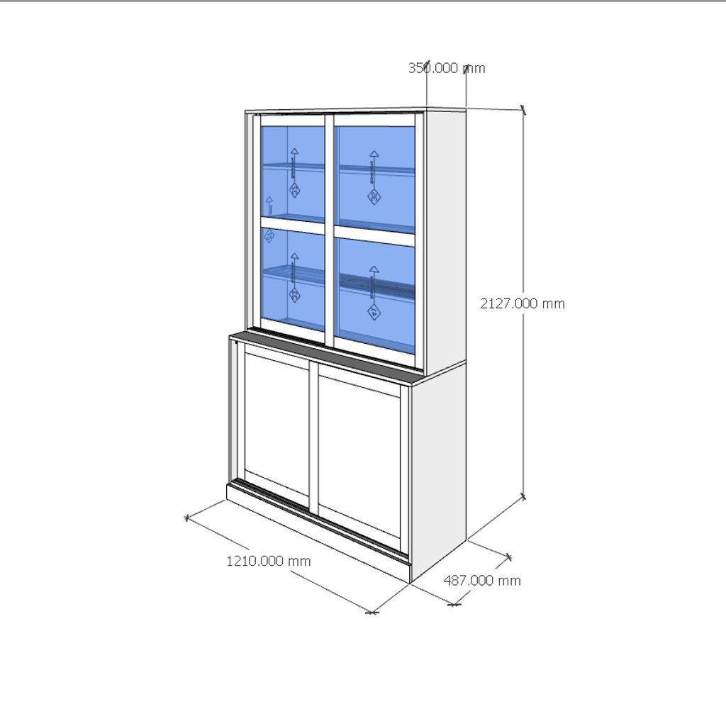 HAPPY FURNITURE, Tủ đựng đồ cửa kính 4 cánh lùa - SCANDINA , TCL_026 , 120cm x 49cm x 213cm