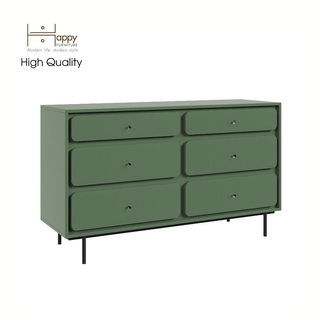 HAPPY FURNITURE , Tủ đựng đồ 6 ngăn kéo chân sắt - SWEETY , THK_081 , 140cm x 45cm x 82cm