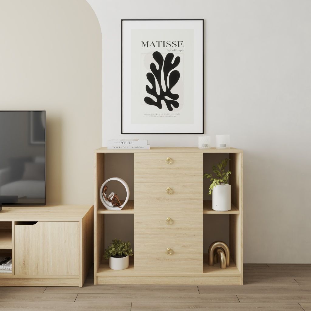 HAPPY FURNITURE , Tủ lưu trữ 4 ngăn kéo - MERI , THK_297 , 100cm x 40cm x 90cm DxRxC