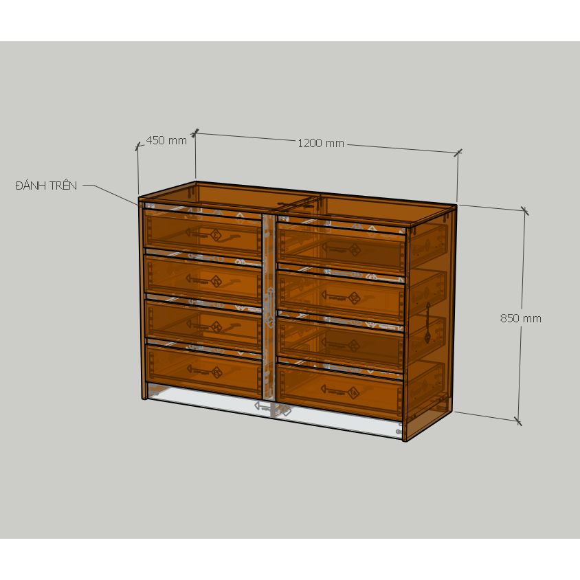HAPPY FURNITURE , Tủ lưu trữ 8 ngăn kéo - ELIS , THK_334 , 120cm x 45cm x 85cm DxRxC