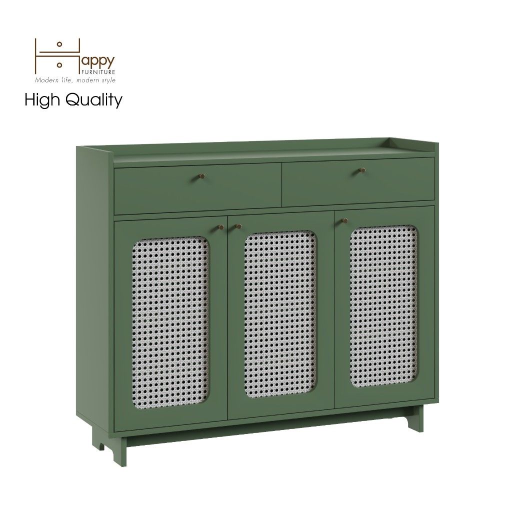HAPPY FURNITURE , Tủ giày 3 cánh mây - MEYDAN , TCM_057 , 120cm x 34cm x 100cm