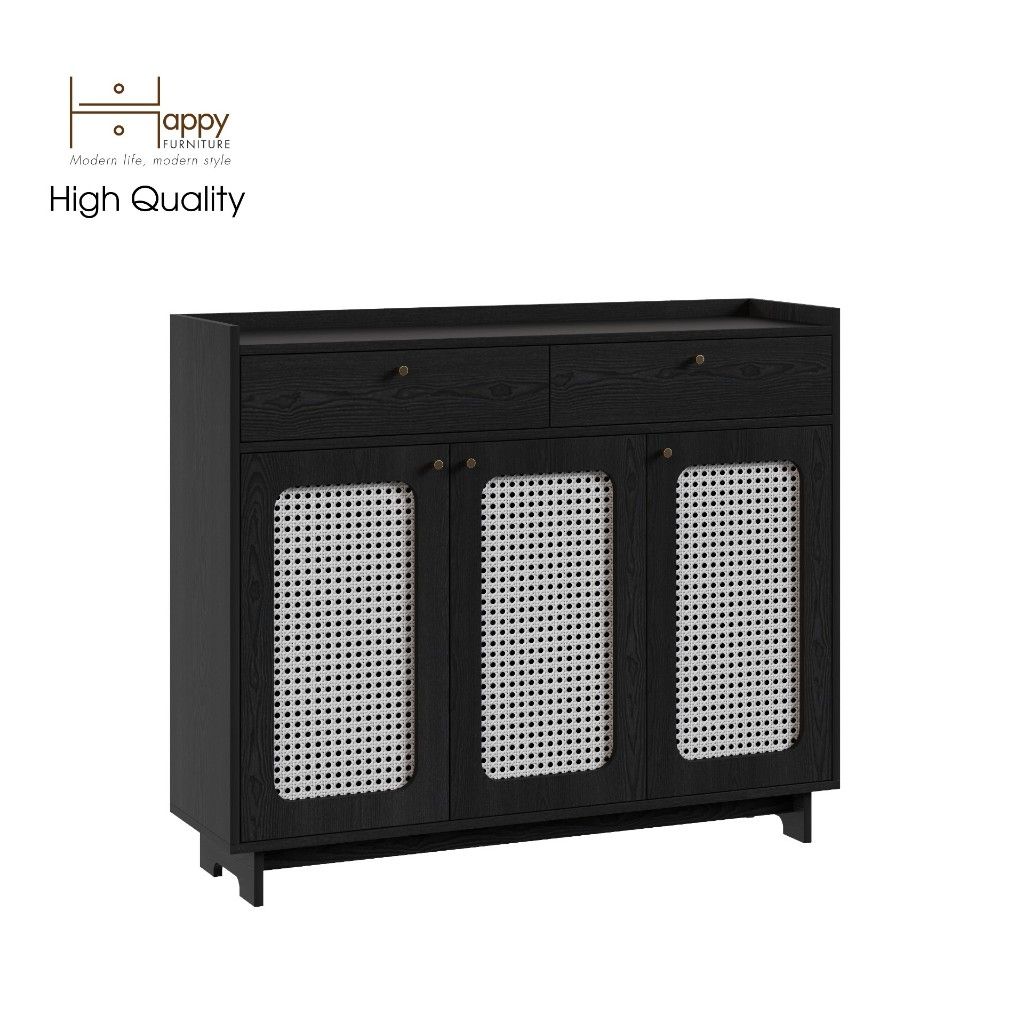 HAPPY FURNITURE , Tủ giày 3 cánh mây - MEYDAN , TCM_057 , 120cm x 34cm x 100cm