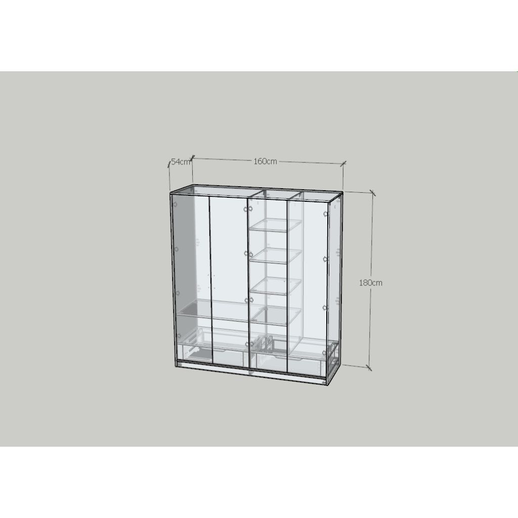 HAPPY FURNITURE , HEINEE - Tủ quần áo 4 cửa mở, TCM_217 , 160cm x 54cm x 180cm DxRxC, sản phẩm phổ thông