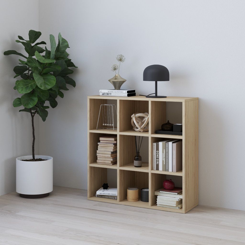 HAPPY FURNITURE , Kệ sách 9 ngăn - CHANN, KSA_112 , 80cm x 28cm x 80cm DxRxC