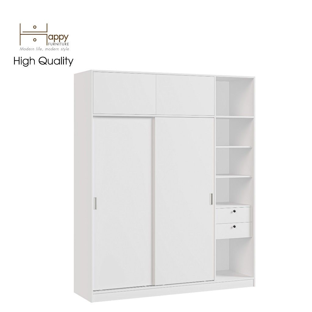 HAPPY FURNITURE , Tủ quần áo cửa lùa 1m8x2m2 - ELEGANT , TCL_006 , 180cm x 54cm x 220cm