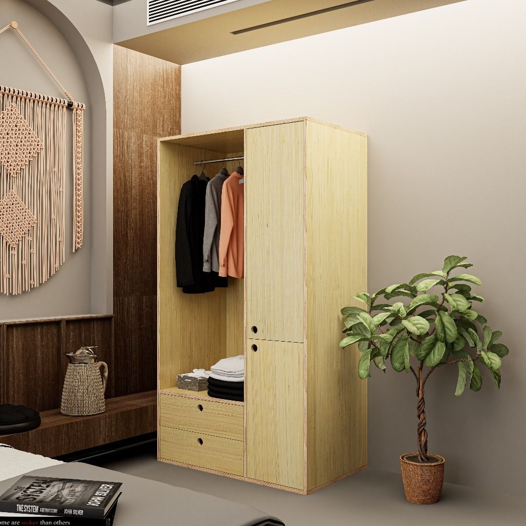 HAPPY FURNITURE , Gỗ tự nhiên , Tủ quần áo 2 cửa mở gỗ Plywood - SANARI , TCM_202 , 100cm x 59cm x 180cm DxRxC