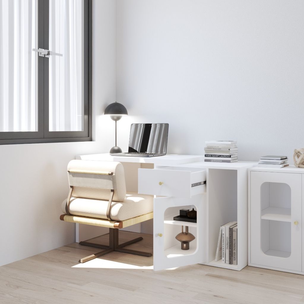 HAPPY FURNITURE , Bàn làm việc 1 ngăn kéo 1 cửa kính - NOAH , BAN_161 , 150cm x 59cm x 75cm DxRxC