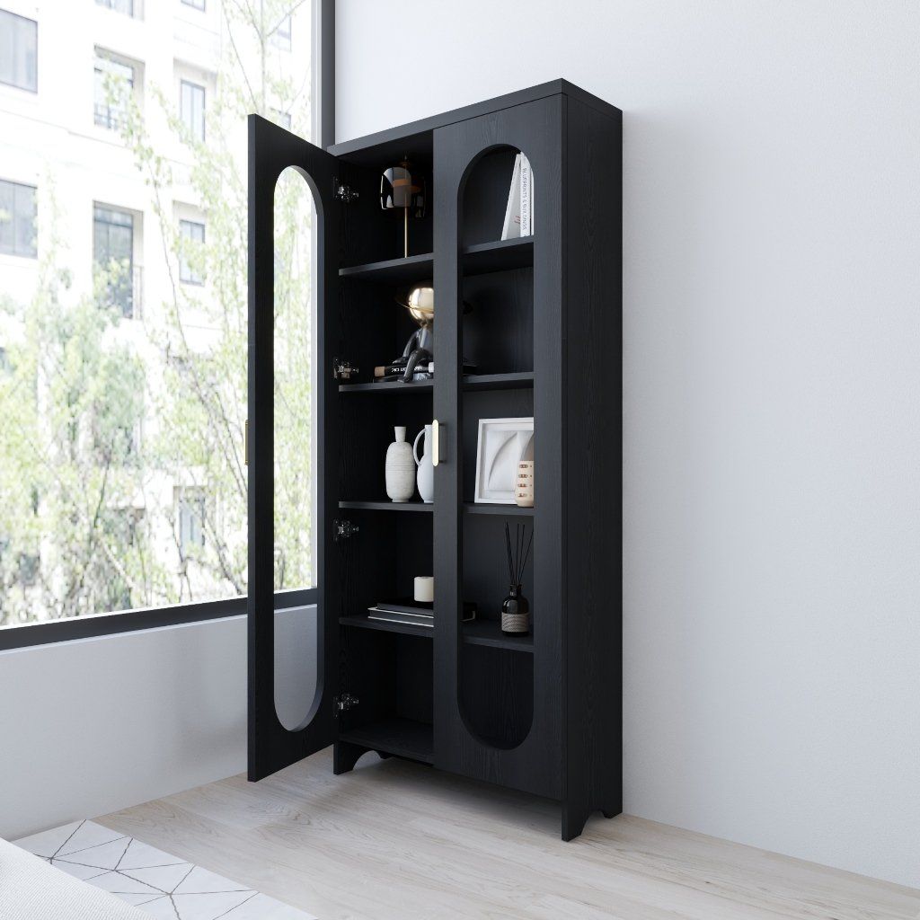 HAPPY FURNITURE , Tủ lưu trữ 2 cửa kính - CHEVY, TLT_049 , 80cm x 28cm x 180cm DxRxC