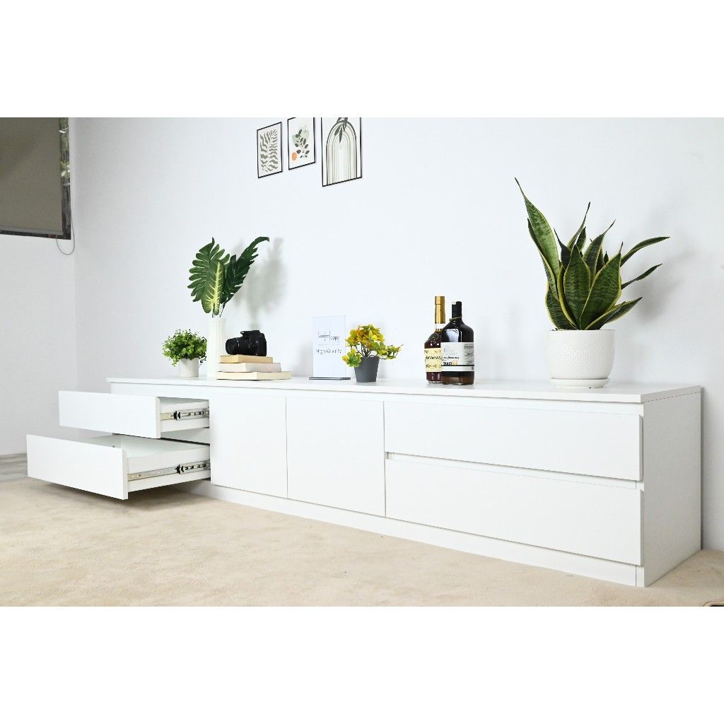 HAPPY FURNITURE , Kệ TV 4 ngăn kéo 2 cánh mở - OLA , KTV_022 , 220cm x 40cm x 42cm