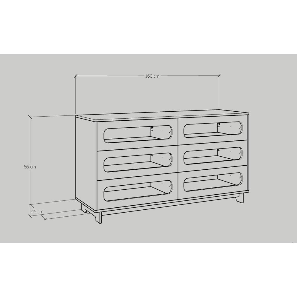 HAPPY FURNITURE , Tủ đựng đồ 3 tầng 6 ngăn kéo - MEYDAN, THK_079 , 160cm x 45cm x 86cm