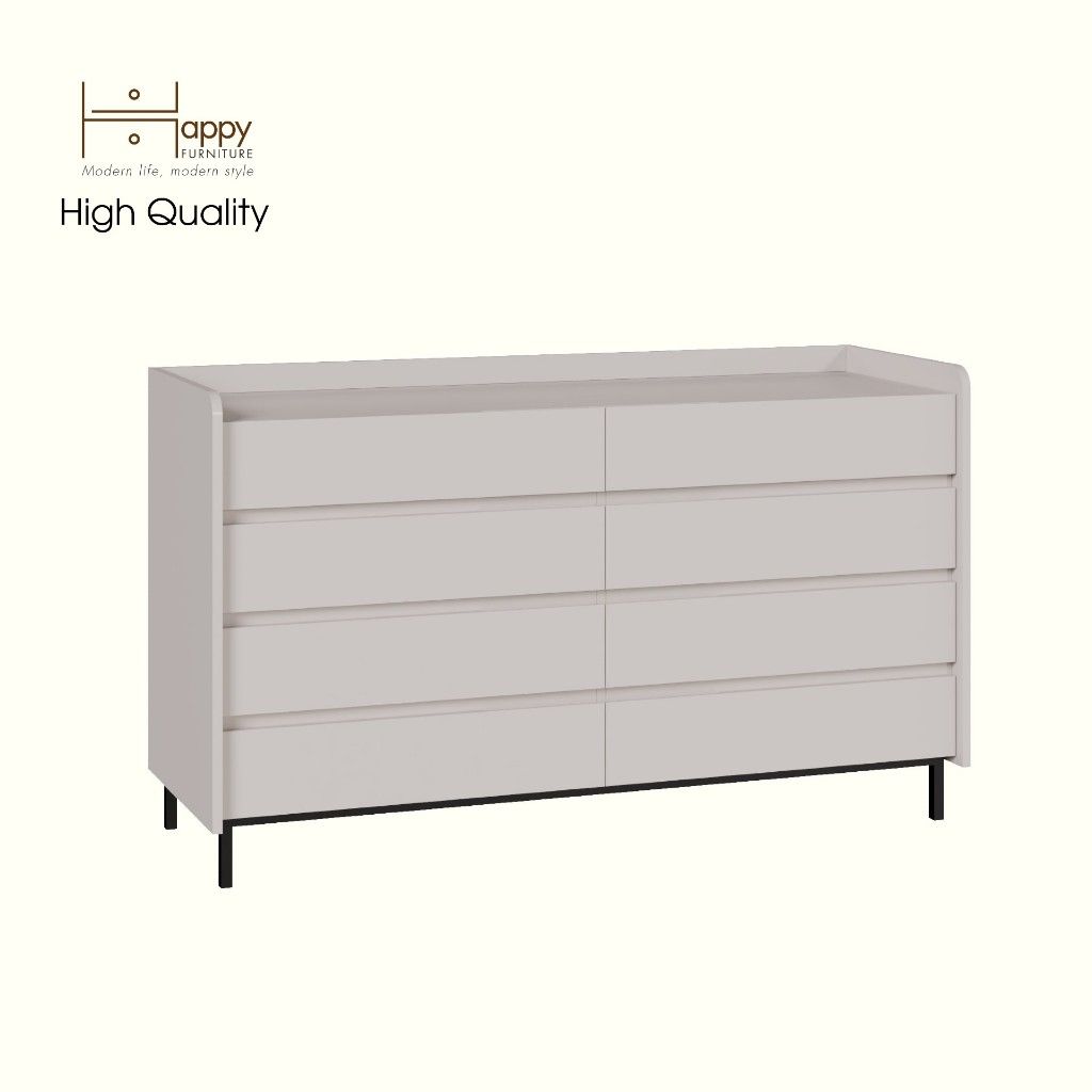 HAPPY FURNITURE , Tủ lưu trữ 8 ngăn kéo chân sắt - LAVIA , THK_156 , 140cm x 45cm x 82cm