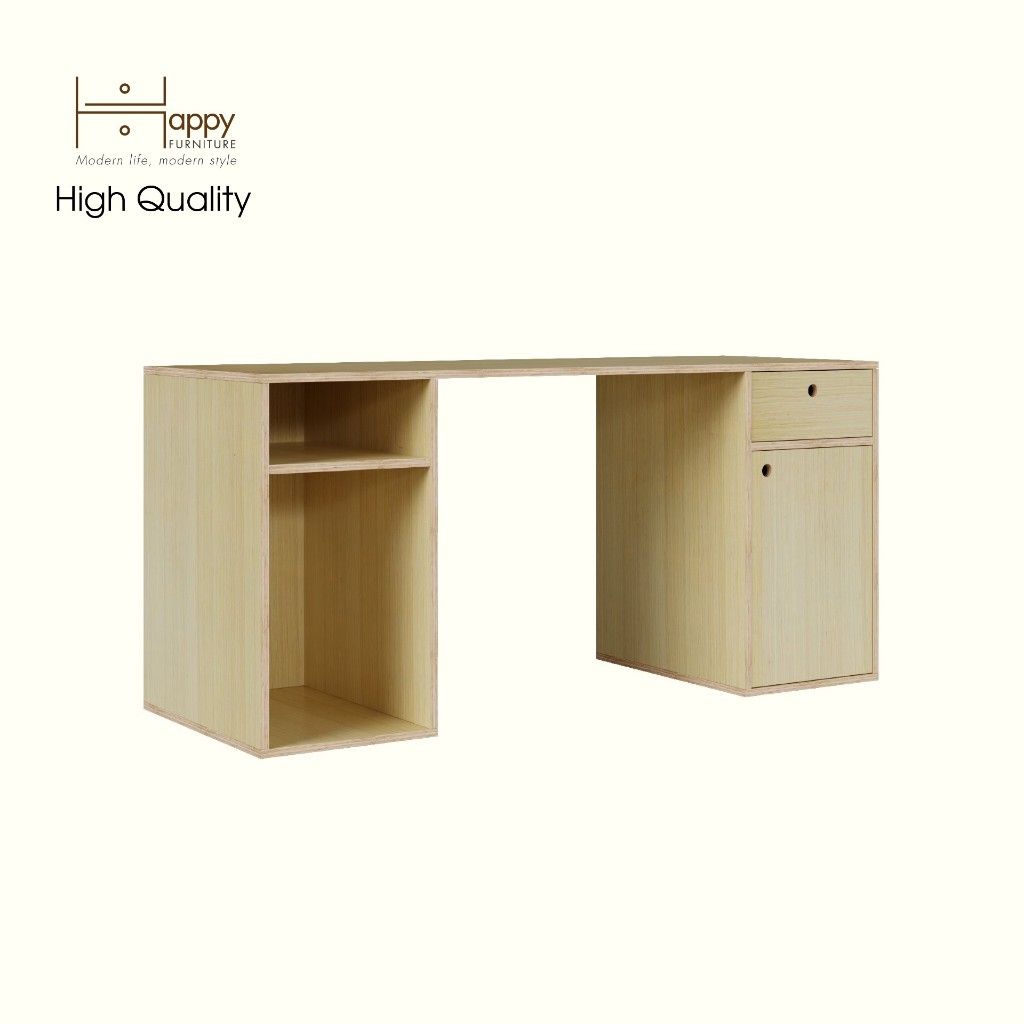 HAPPY FURNITURE , Gỗ tự nhiên , Bàn làm việc 1 ngăn kéo gỗ Plywood - SANARI , BAN_109 , 160cm x 59cm x 75cm DxRxC