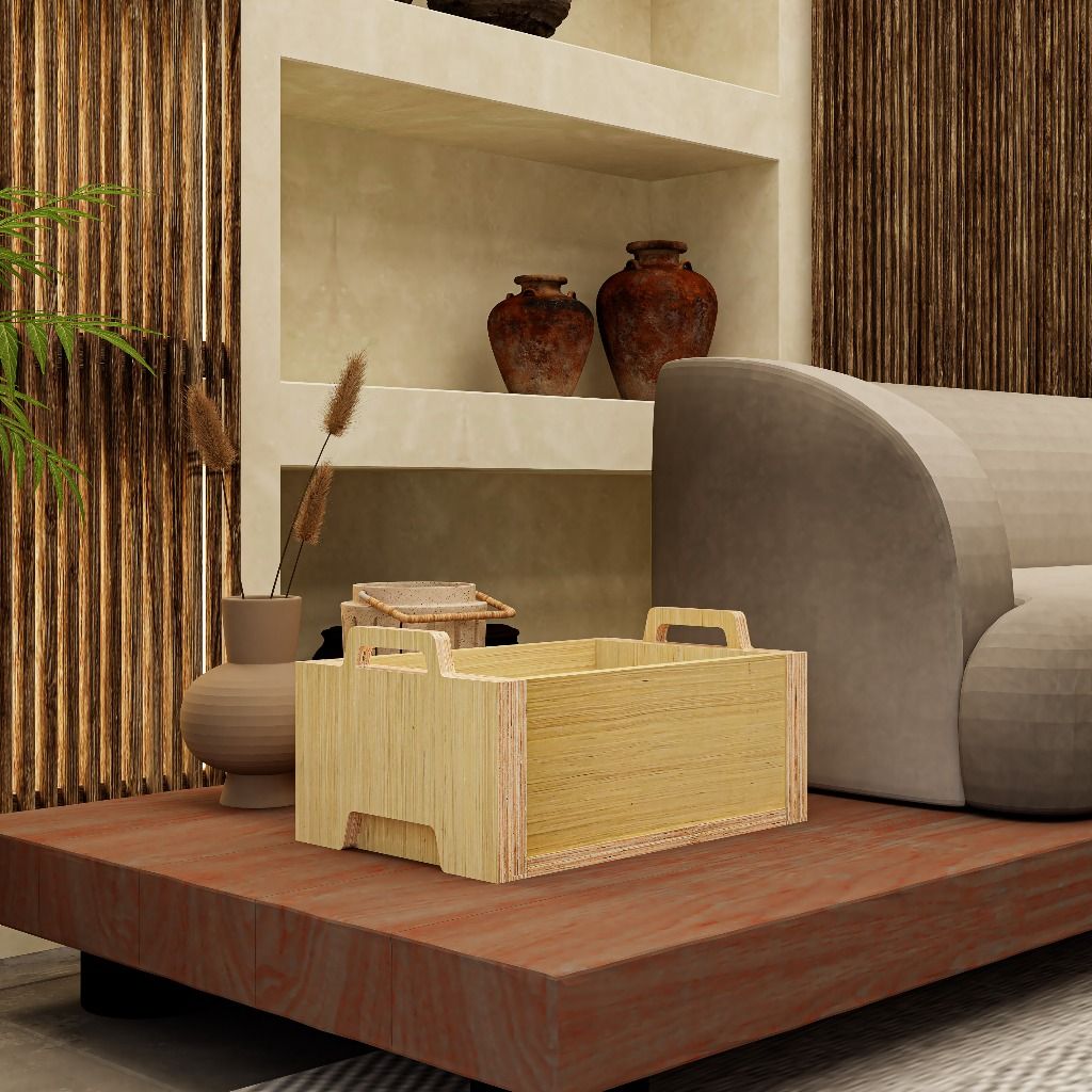 HAPPY FURNITURE , Gỗ tự nhiên , Thùng lưu trữ gỗ Plywood - GAMOR , TLT_022 , 45cm x 30cm x 22cm DxRxC