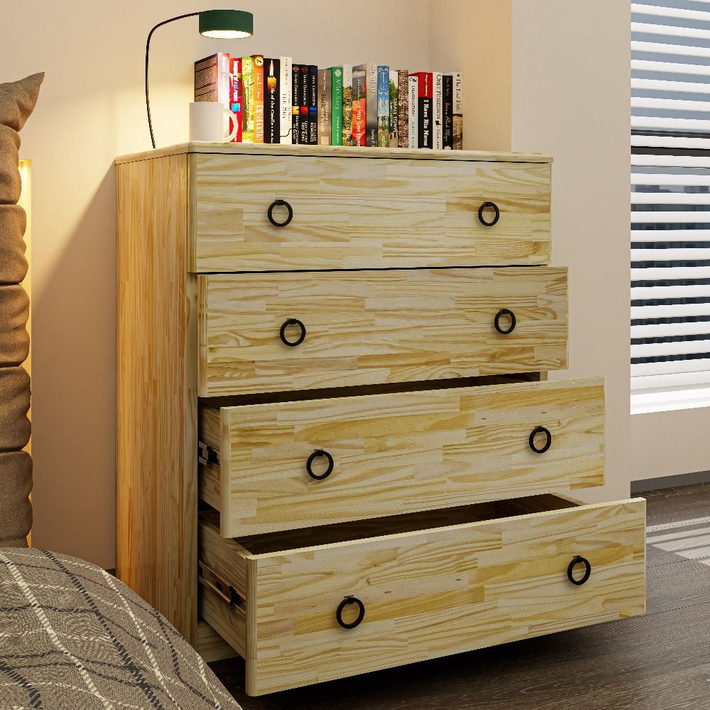 HAPPY FURNITURE , gỗ tự nhiên , Tủ lưu trữ 4 ngăn kéo - YANNA , THK_185 , 70cm x 45cm x 82cm