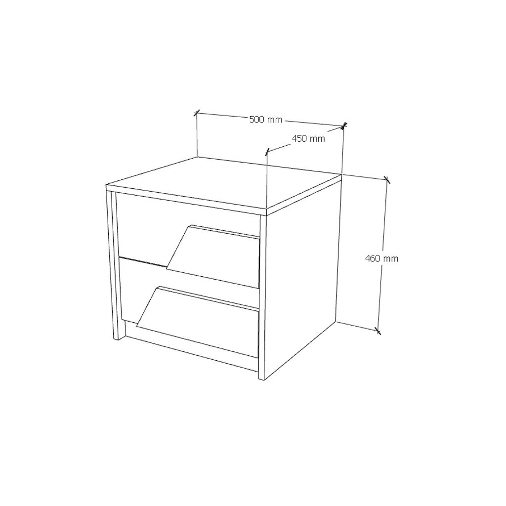 HAPPY FURNITURE , Táp đầu giường 2 ngăn kéo - PONIX , THK_110 , 50cm x 45cm x 46cm