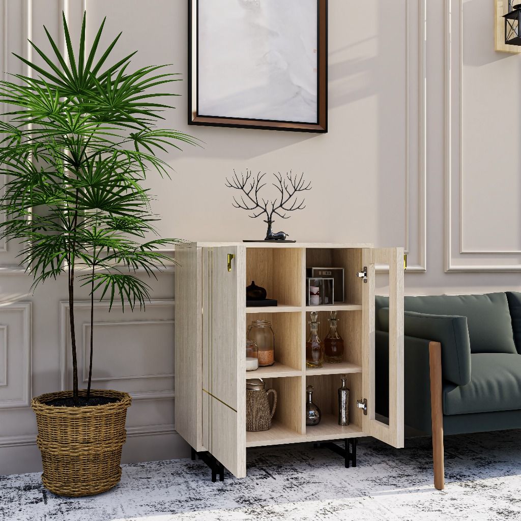 HAPPY FURNITURE , GỖ TỰ NHIÊN , Tủ lưu trữ cửa kính chân sắt - JOCASTA , TCM_178 , 70cm x 35cm x 86cm