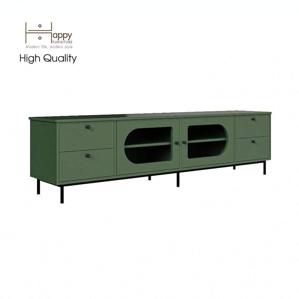 HAPPY FURNITURE , Kệ TV 2 cánh mở 4 ngăn kéo chân sắt - SISEEL , KTV_052 , 200cm x 40cm x 52cm