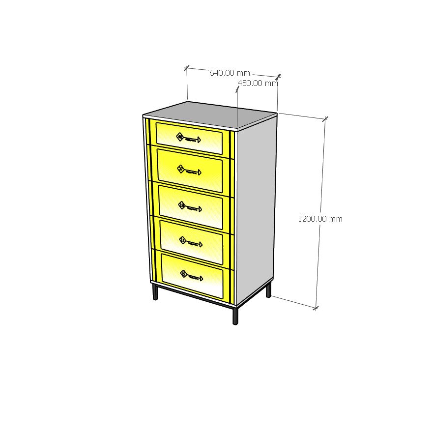 HAPPY FURNITURE , Tủ lưu trữ 5 ngăn kéo chân sắt - TAKO , THK_132, 64cm x 45cm x 120cm
