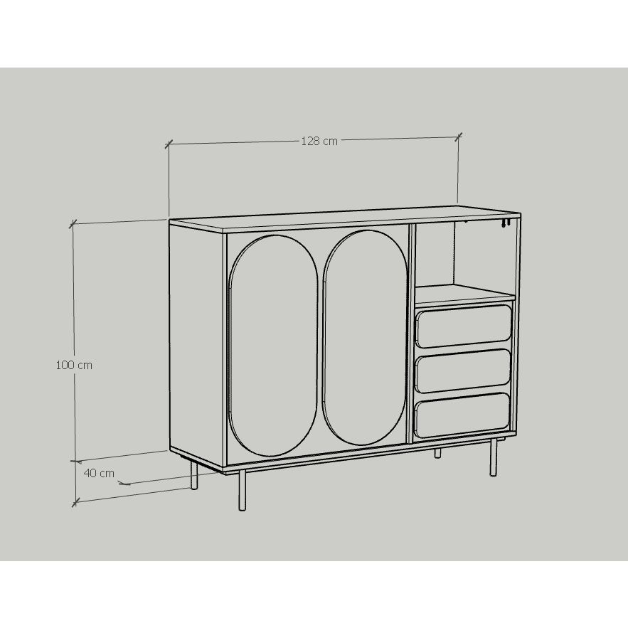 HAPPY FURNITURE , Tủ đựng đồ 2 cửa mở 3 ngăn kéo chân sắt - SWEETY , TCM_063 , 128cm x 40cm x 100cm
