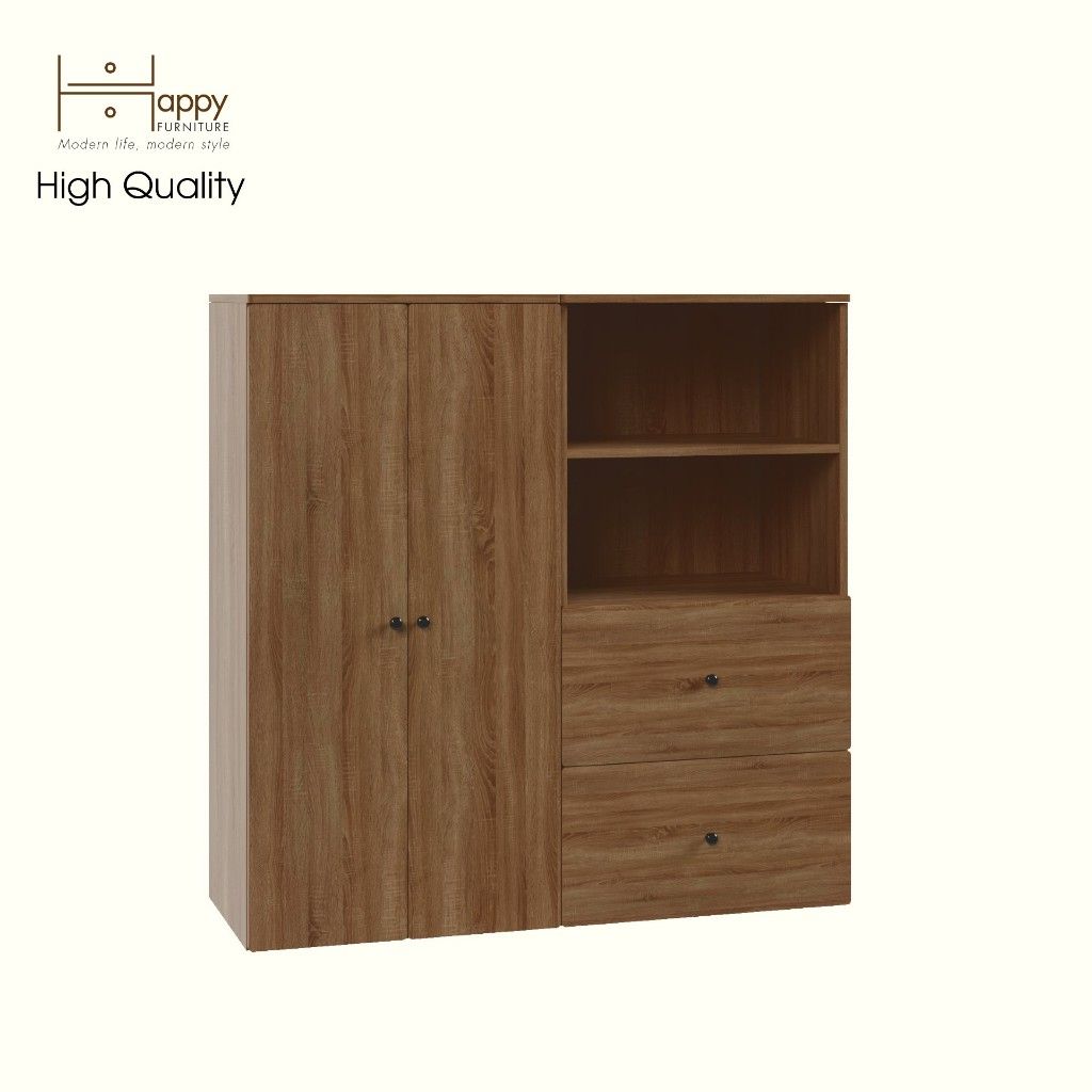 HAPPY FURNITURE , Tủ quần áo 2 cánh mở 2 ngăn kéo - SCANDINA , TCM_094 , 120cm x 42cm x 120cm