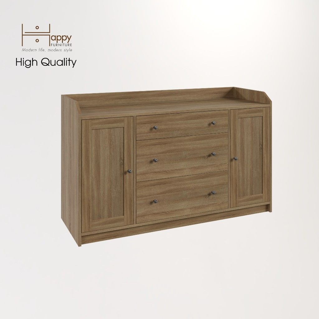 HAPPY FURNITURE , Tủ 2 cửa mở 3 ngăn kéo - CANA , THK_007 , 140cm x 46cm x 84cm